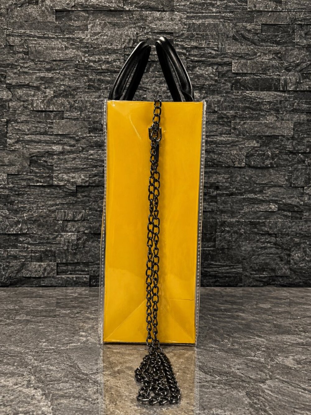 Upcycled Shopping Bag Tote With Black Chain & Leopard Scar - Picture 3 of 3